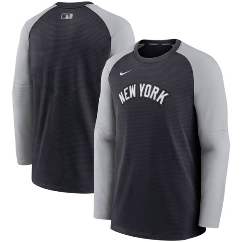 New York Yankees Nike Authentic Collection Pregame Performance Raglan Pullover Sweatshirt - Black/Gray