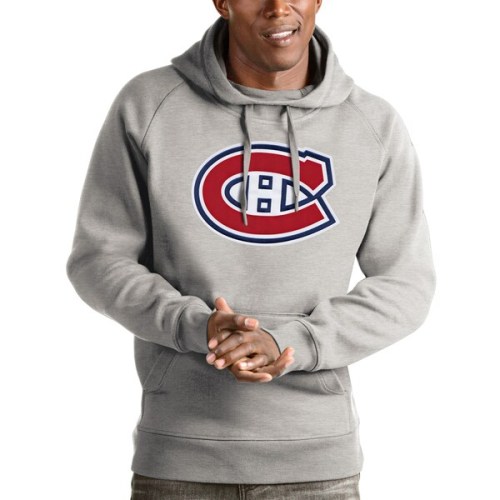 Montreal Canadiens Antigua Logo Victory Pullover Hoodie - Heathered Gray