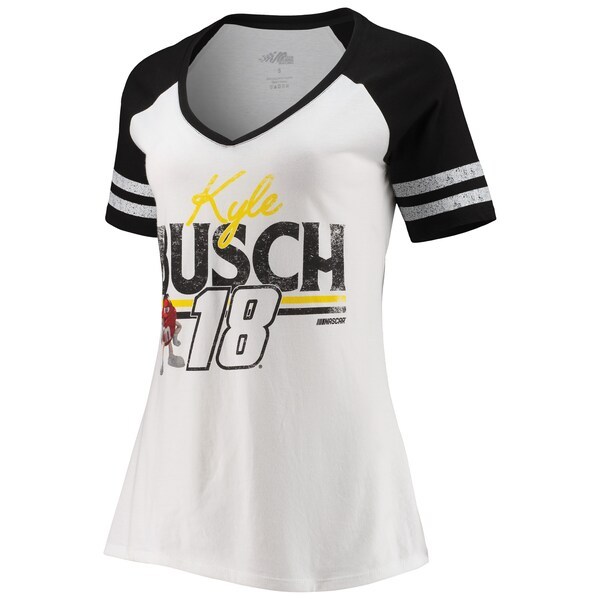 Kyle Busch Women's Race Day Raglan V-Neck T-Shirt - White/Black