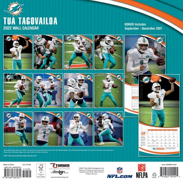 Tua Tagovailoa Miami Dolphins 2022 Player Wall Calendar
