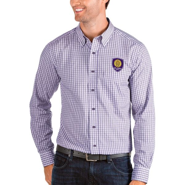 Orlando City SC Antigua Structure Button-Down Long Sleeve Shirt - Purple/White