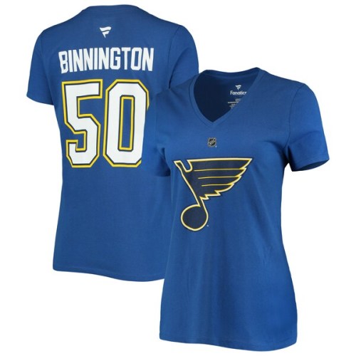 Jordan Binnington St. Louis Blues Fanatics Branded Women's Authentic Stack Name & Number V-Neck T-Shirt - Blue