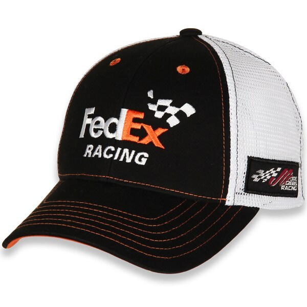 Denny Hamlin Joe Gibbs Racing Team Collection FedEx Sponsor Adjustable Trucker Hat - Black/White