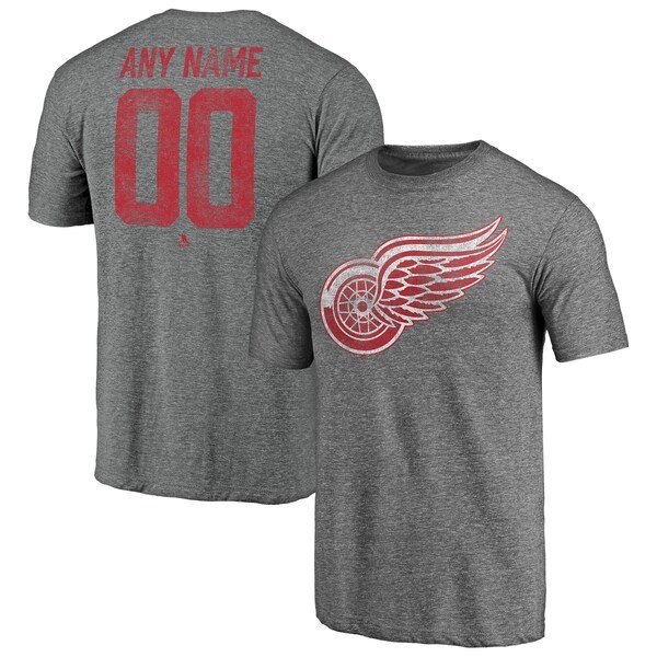 Detroit Red Wings Fanatics Branded Heritage Any Name & Number Tri-Blend T-Shirt - Heathered Gray