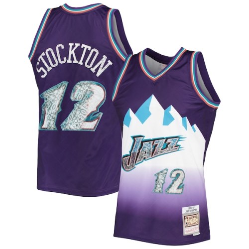 John Stockton Utah Jazz Mitchell & Ness 1996-97 Hardwood Classics 75th Anniversary Diamond Swingman Jersey - Purple