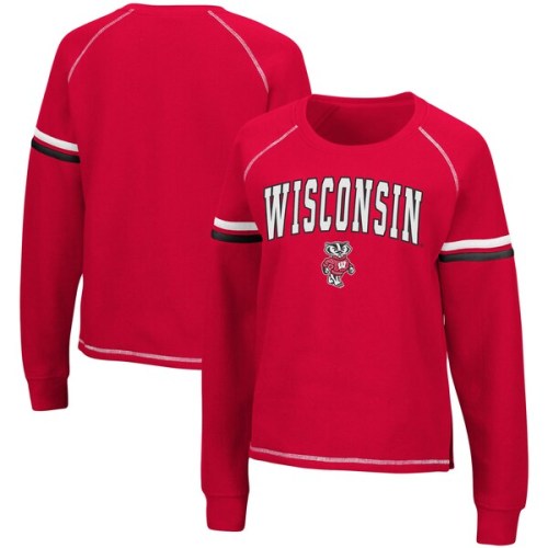 Wisconsin Badgers Colosseum Women's Sweep Pass Sleeve Stripe Raglan Pullover Sweatshirt - Red