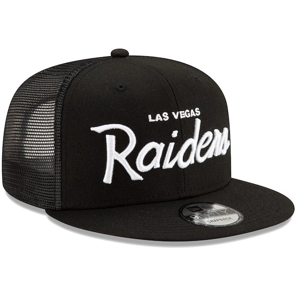 Las Vegas Raiders New Era Script Trucker 9FIFTY Snapback Hat - Black