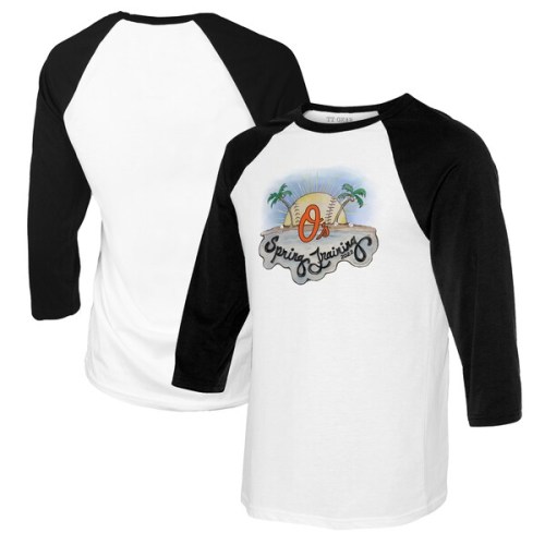 Baltimore Orioles Tiny Turnip Women's 2022 Spring Training 3/4 Sleeve Raglan T-Shirt - White/Black