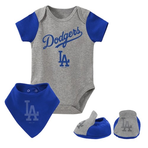 Los Angeles Dodgers Newborn & Infant Three-Piece Bodysuit, Bib & Bootie Set - Heathered Gray