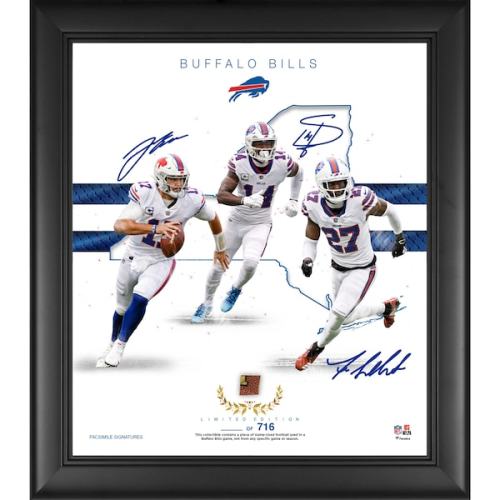 Josh Allen, Stefon Diggs & Tre'Davious White Buffalo Bills Fanatics Authentic Facsimile Signature Framed 15" x 17" Franchise Foundations Collage with a Piece of Game-Used Football - Version 2 - Limited Edition of 716