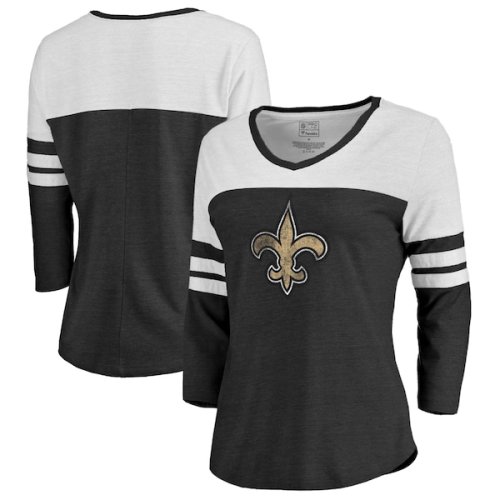 New Orleans Saints Fanatics Branded Women's Distressed Team Striped 3/4-Sleeve V-Neck T-Shirt - Charcoal/White