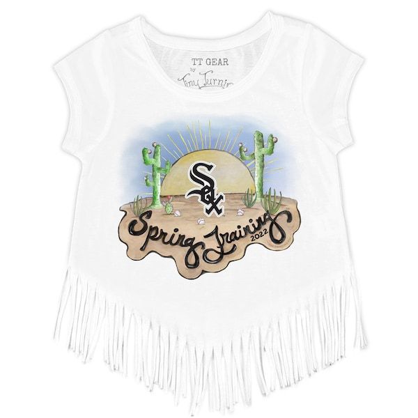 Chicago White Sox Tiny Turnip Girls Toddler 2022 Spring Training Fringe T-Shirt - White
