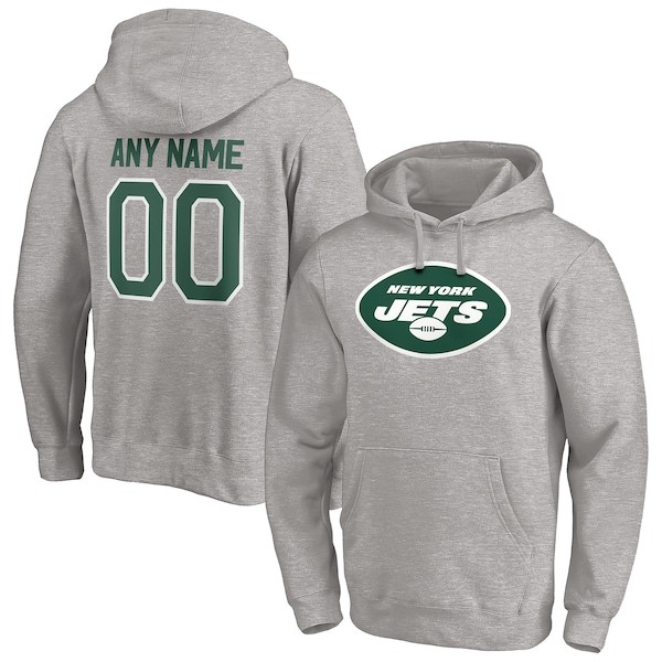 New York Jets Fanatics Branded Personalized Winning Streak Logo Name & Number Pullover Hoodie - Heathered Gray