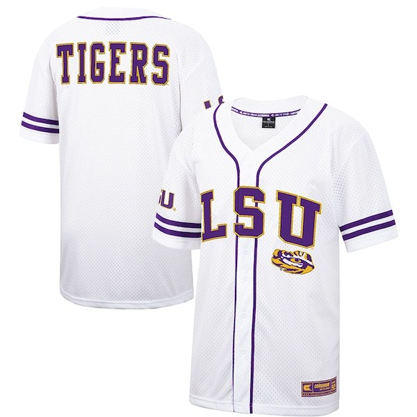 LSU Tigers Colosseum Free Spirited Baseball Jersey - White/Purple