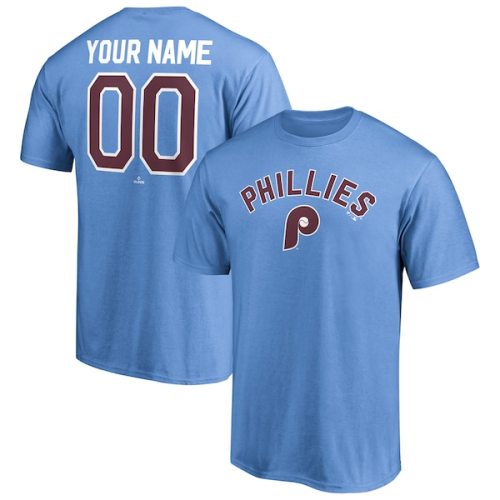 Philadelphia Phillies Fanatics Branded Cooperstown Winning Streak Personalized Name & Number T-Shirt - Light Blue