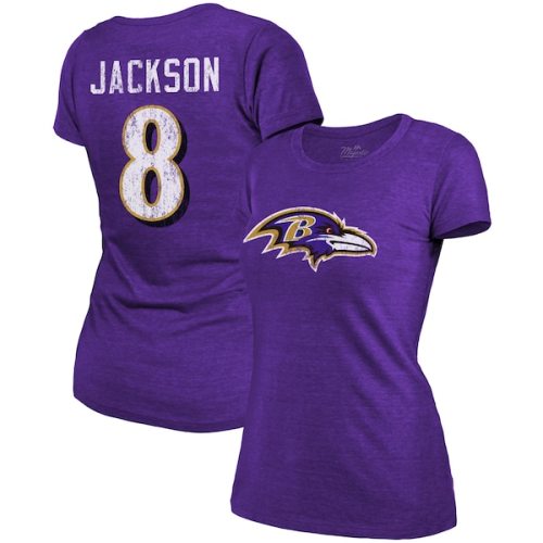 Lamar Jackson Baltimore Ravens Majestic Threads Women's Tri-Blend Name & Number T-Shirt - Purple