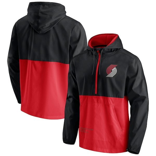 Portland Trail Blazers Fanatics Branded Anorak Block Party Windbreaker Half-Zip Hoodie Jacket - Black/Red