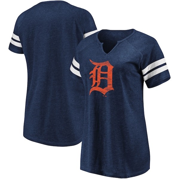 Detroit Tigers Fanatics Branded Women's Tri-blend Wordmark Notch Neck T-Shirt - Navy/White