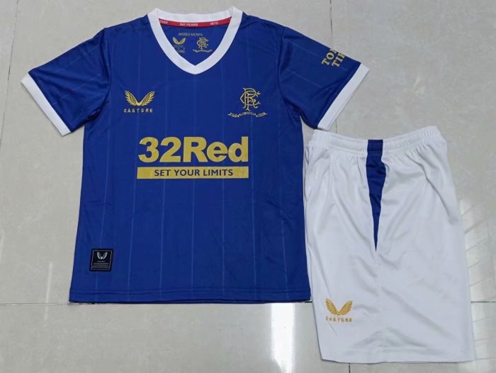 Kids Rangers 21/22 Home 150th Anniversary Jersey and Short Kit