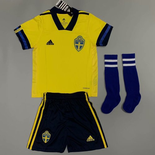 Kids Sweden 2021 Home Soccer Jersey and Short Kit