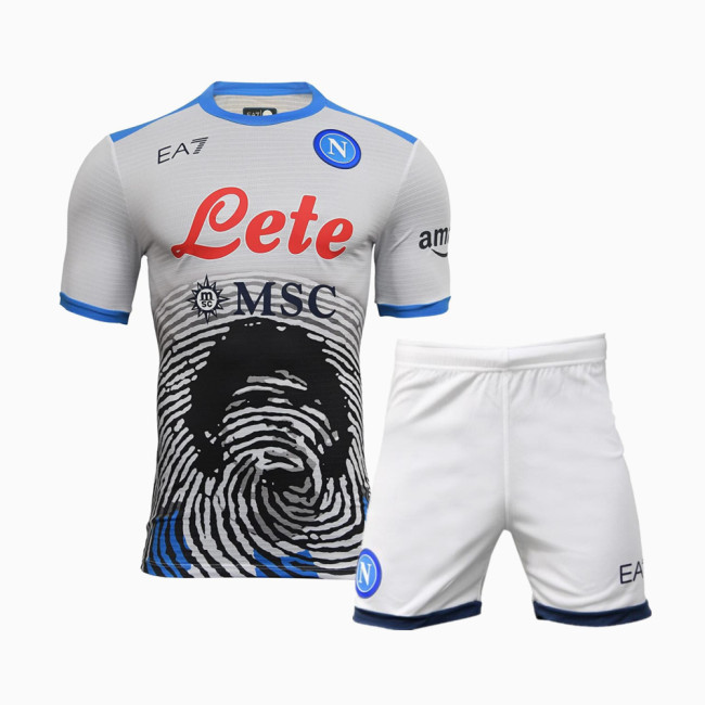 Kids SSC Napoli 21/22 Maradona Ltd Edition Jersey and Short Kit - White