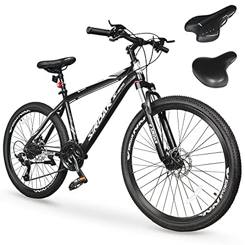 27 Speed 27.5 inch Mountain Bike Aluminum Alloy and High Carbon Steel with 2 Replaceable Seat, Full Suspension Disc Brake Outdoor Bikes for Men Women