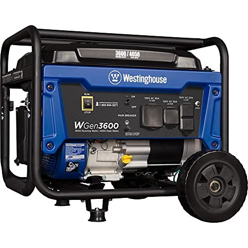 Westinghouse Outdoor Power Equipment WGen3600 Portable Generator 3600 Rated 4650 Peak Watts, RV Ready, Gas Powered, CARB Compliant