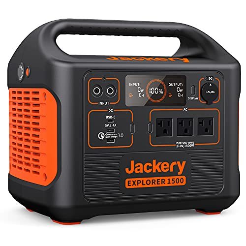 Jackery Portable Power Station Explorer 1500, 1534Wh Portable Generator with 3x110V/1800W AC Outlets, Solar Mobile Lithium Battery Pack for Outdoor RV/Van Camping, Overlanding