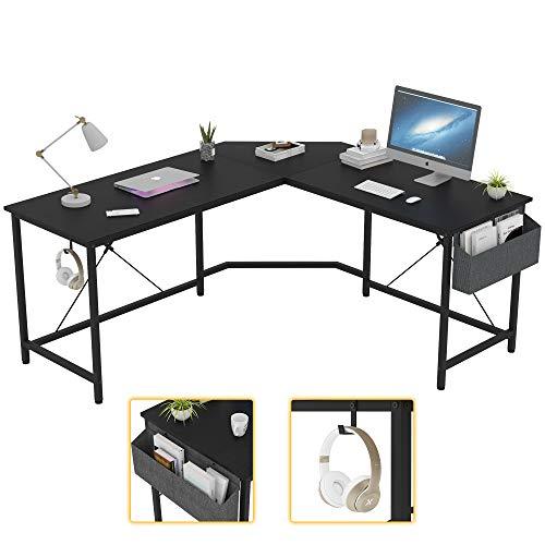 CAIYUN L Shaped Desk 59 Inches Computer Corner Desk with Storage, Gaming Desk Study Writing Table with Bag and Hook for Home Office and Small Space (Black)