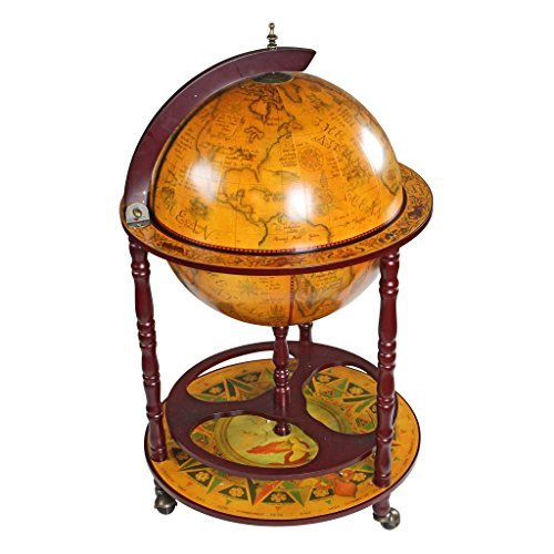 Design Toscano Sixteenth-Century Italian Replica Globe Bar Cart Cabinet on Wheels, 38 , Sepia Finish