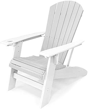 SoPoly Curved Back Poly Lumber Adirondack Chair with Cup Holder Weather and Fade Resistant, Durable Plastic Lawn Chair for Patio, Porch, Firepit, Garden, & Pool… (Pecan Brown)