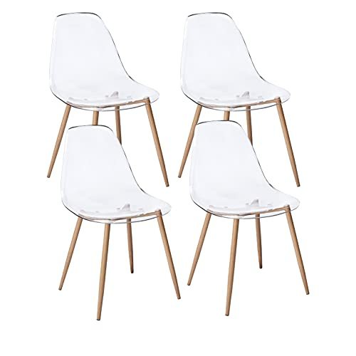 CangLong Acrylic Ghost Chairs with Crystal Clear Seat,Modern Dining Chairs Plastic Shell Accent Side Chairs for Kitchen, Dining, Living, Guest, Bed Room, Set of 4, Transparent