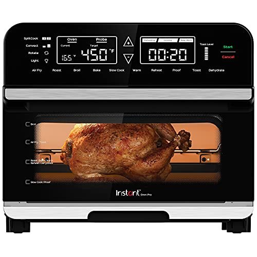 Instant Omni Pro 14-in-1 Air Fryer, Rotisserie and Convection Oven, Electric Cooker, Proofer, Dehydrator, Broiler, Roaster, Warmer,1800W, with Split Cook & Temperature Probe, Black and Stainless Steel