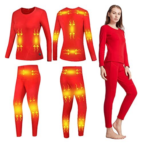 Windpost Women's Heated Thermal Underwear Set, Women's Winter Outdoor Sports Underwear with 16 Heating Zones, Electric Heated Shirt and Heated Pants for Women Machine Washable
