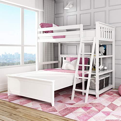 Max & Lily L Shape Twin Over Full Bunk Bed, White