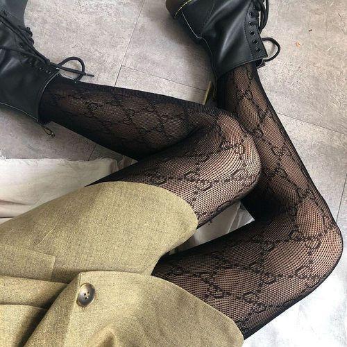 Hot Sexy Women's France Symbol G Tights Letter Design Black And White Hollow Out Hosiery