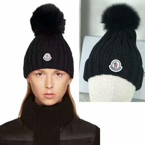 Moncler Luxury Fox Fur Ball Cap Pom Poms Winter Hat For Women Girl 's Hat Knitted Beanies Cap Thick