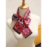 Silk-like Scarf Double Bow Women Print Ribbon Hair Bows Tie Bag Accesseries