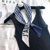 Silk-like Scarf Double Bow Women Print Ribbon Hair Bows Tie Bag Accesseries