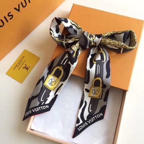 Silk-like Scarf Double Bow Women Print Ribbon Hair Bows Tie Bag Accesseries