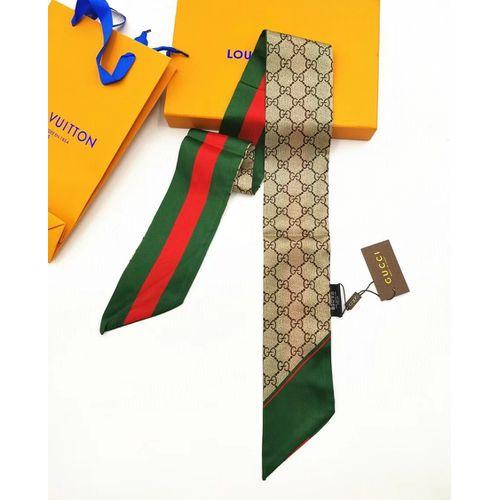 Silk-like Scarf Double Bow Women Print Ribbon Hair Bows Tie Bag Accesseries