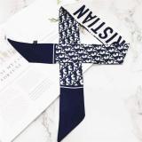 Silk-like Scarf Double Bow Women Print Ribbon Hair Bows Tie Bag Accesseries
