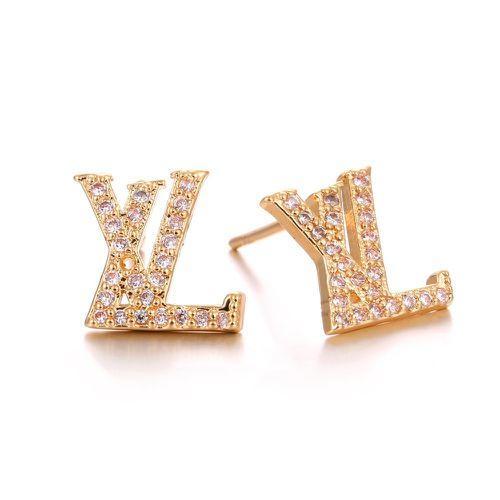 Women Elegant Alloy Letter Stud Resin Rhinestone Pierced