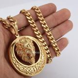 Men's Jewelry Lion Head Knot Gold/Silver Stainless Steel Pendant Necklace Chain