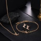 Fashion Luxury Crystal Necklace Earring Bracelet Set Metal  Jewelry Sets For Women