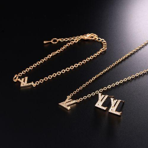 Fashion Luxury Crystal Necklace Earring Bracelet Set Metal Jewelry Sets For Women