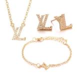 Fashion Luxury Crystal Necklace Earring Bracelet Set Metal  Jewelry Sets For Women