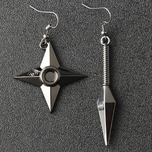 Naruto Drop Earrings Kunai Shuriken Dart Weapon Konoha Black Japan Ninja Cosplay Anime Cool