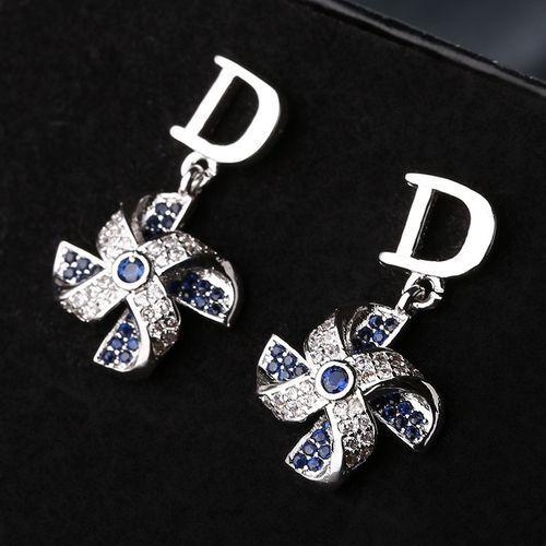 Women Fashion New Letter D Zircon Stud Earring Color Plated Earrings