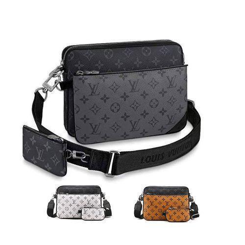 Men Trio Messenger Monogram Eclipse Reverse Gray Shoulder Bag Crossbody Sling Bag
